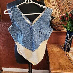 Wrangler Blue & Beige Denim Sleeveless Top Decorated blue Stone, silver studs SP